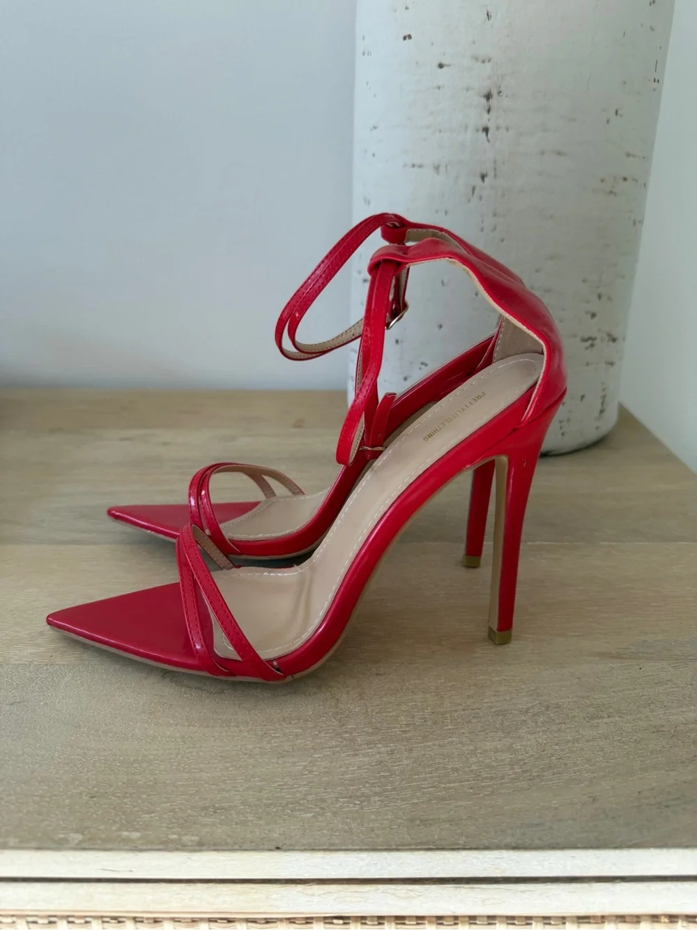 Rare Find PrettyLittleThing Red Strappy Ankle-Tie Pointed Pumps